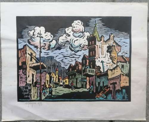 Rare! District 6, Watercolor Linocut By Gregoire Boonzaier, Dated 1979 (Unframed)