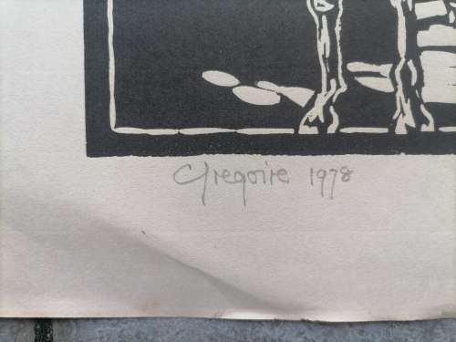 Rare! Double Donkey Cart Linocut By Gregoire Boonzaier, Signed and Dated 1978 in Pencil, UNFRAMED