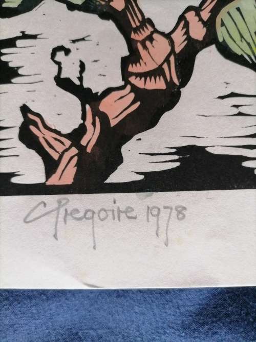 Gregoire Boonzaier Watercolor Linocut, Flowers Still Life, Signed and Dated 1978 in Pencil