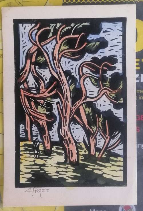 Watercolored Gregoire Boonzaier Linocut Signed in Pencil, Unframed