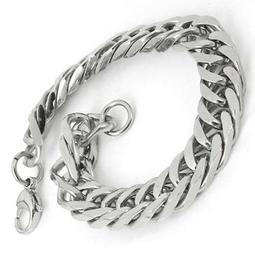 STAINLESS STEEL 316L SILVER CURB  LINKED BRACELET 23CM  WIDTH 10MMX5MM