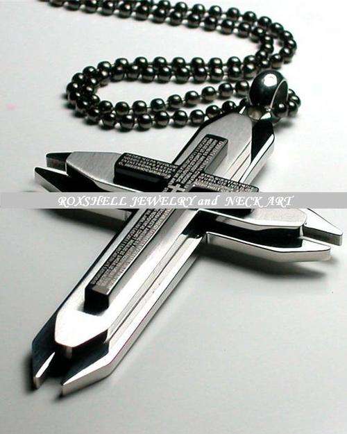80mm x 48mm THIS ONE IS HUGE  SILVER  S/STEEL CROSS PENDANT  TRIPLE LAYERED  LORD PRAYER