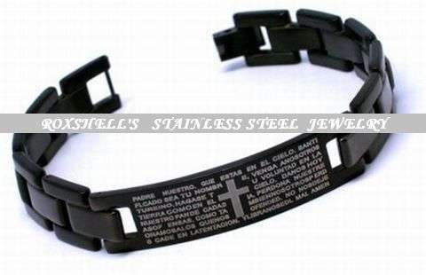 STAINLESS STEEL   BLACK LINKED BRACELET WITH LORDS PRAYER UNIQUE