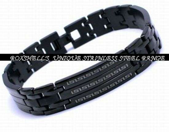 STAINLESS STEEL BLACK BRACELET WITH GREEK PRINT 22CM  12MM WIDE