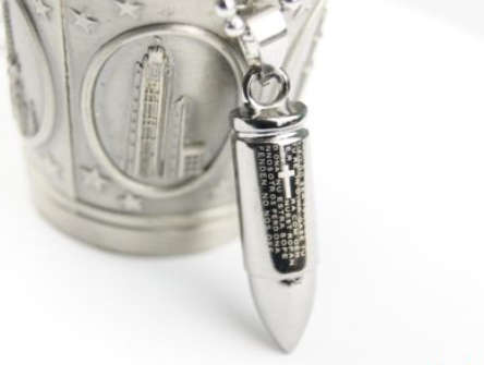 LATIN LORDS PRAYER STAINLESS STEEL BULLET   PENDANT WITH FREE THONG OR S.STEEL  BALL CHAIN