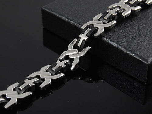 STAINLESS STEEL 316L BRACELET AND BLACK ION FASHION CROSS  21CM LONG