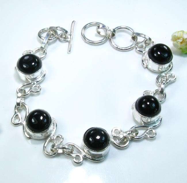 925 STERLING SILVER ONYX BRACELET ADJUSTABLE LENGTH 17-19 CM