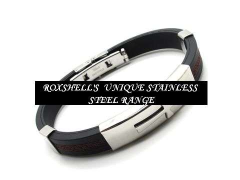 STAINLESS STEEL AND ION RUBBER CROSS  BRACELET 20CM