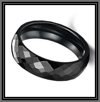 BLACK SOLID TUNGSTEN FACETED WEDDING BAND 6MM SMOOTH EDGE SIZE 10 AND 11
