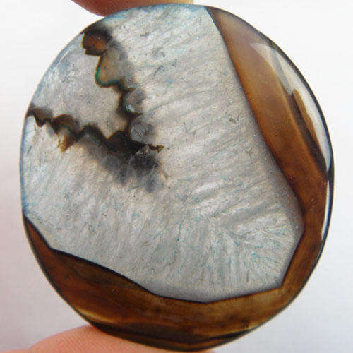 BLACK BROWN   BANDED GEODE AGATE CAB CABACHON  45MM X9MM