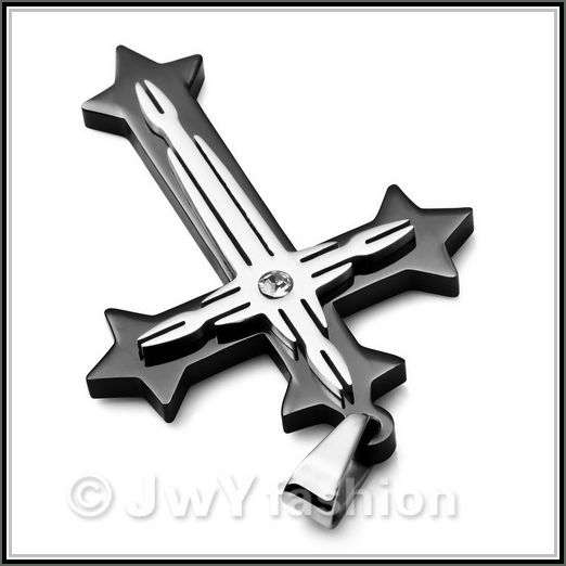 SILVER AND BLACK STAINLESS STEELCROSS  WITH FREE THONG OR  BLACK S.STEEL  BALL CHAIN