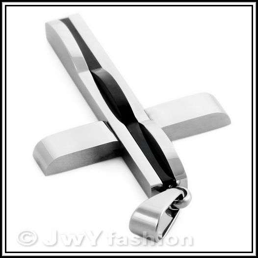 STAINLESS STEEL CROSS SILVER AND BLACK  45MM X 25MM WITH CHOICE OF HANGER