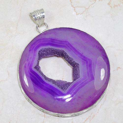 NATURAL LAVENDER AGATE DRUZY 925 STAMPED PENDANT 60MMX5MM
