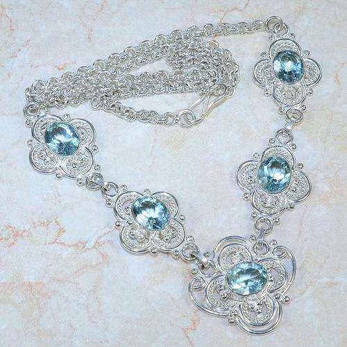 BEAUTIFULLY DESIGNED BLUE TOPAZ NECKLACE 44CM LONG