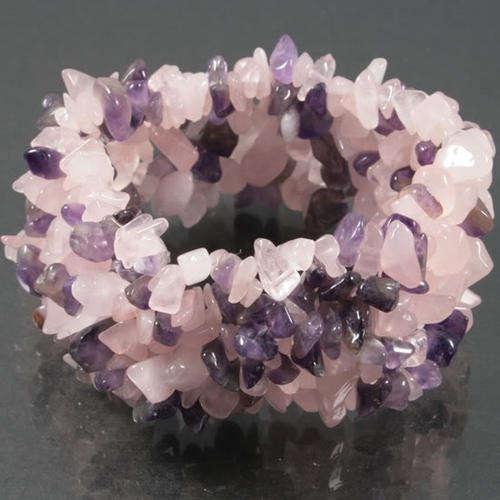 AMETHYST AND ROSE QUARTZ  STRETCH BRACELET  7 INCH
