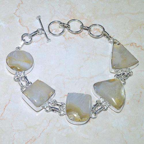 925 STERLING SILVER WHITE AGATE BRACELET  ADJUSTABLE LENGTH 17-19CM