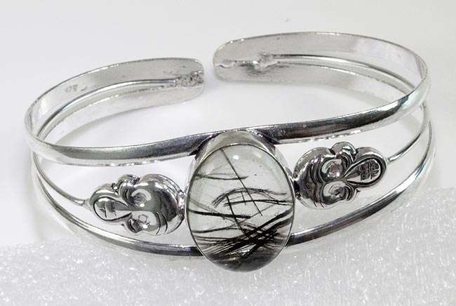 TOURMALINATED QUARTZ GEMSTONE BRACELET 925 STERLING SILVER