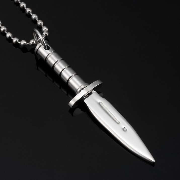 STAINLESS STEEL RAMBO KNIFE MENS PENDANT AND CHAIN
