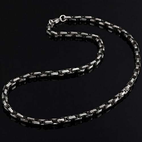 MENS SILVER AND BLACK STAINLESS STEEL STYLISH NECKLACE