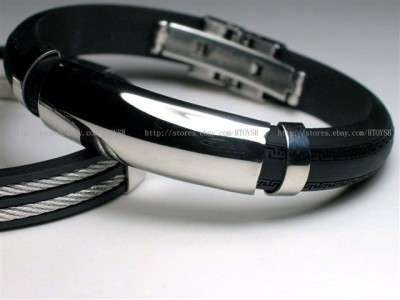 STAINLESS STEEL AND ION RUBBER   BRACELET