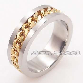 STAINLESS STEEL  GOLD CUBAN CURB CHAIN SET IN A 8MM WIDE  SIZE 11 19MM DIAMETER