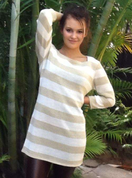 KNITTED SOFT FEEL SQUARE NECK STRIPED PULLOVER