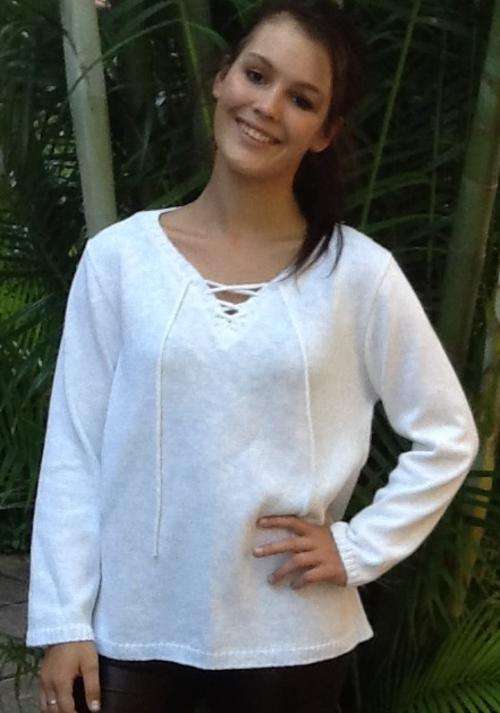 KNITTED WINTER OR SUMMER TIE UP  PULL OVER   70CM LONG SLEEVE