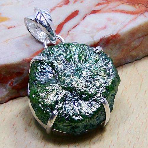 MOLDAVITE PENDANT 28MM X 28MM SET IN 925 SILVER