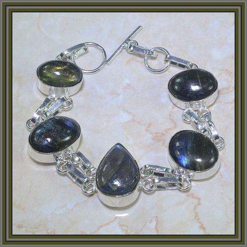 LABRODORITE RICH GREENS AND BLUES  925 SILVER BRACELET   EXT FROM 7 TO 8 INCH