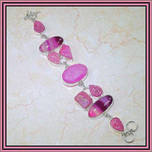 PINK AGATE AND TITANIUM DRUZY SET IN 925 SILVER BRACELET 2OX22MM