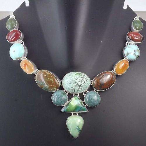 JASPER , AGATE, CARNELIAN AND HOWLITE TURQUOISE SET IN GERMAN SILVER 925 PLATED