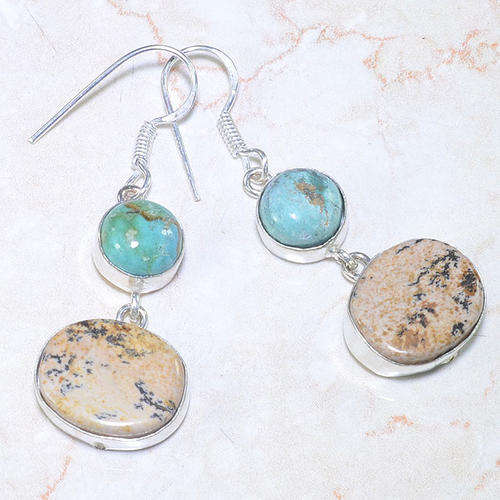JASPER AND TURQUOISE 925 STELING SILVER EARRINGS