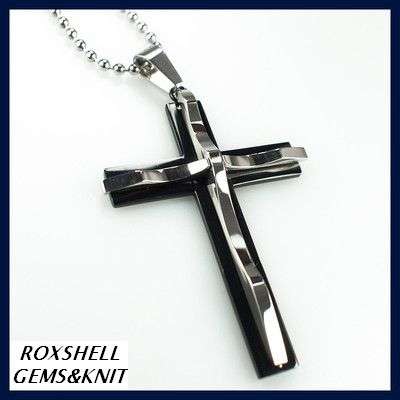 STAINLESS STEEL 316L BLACK AND SILVER CROSS PENDANT  WITH  55mm x 40mm
