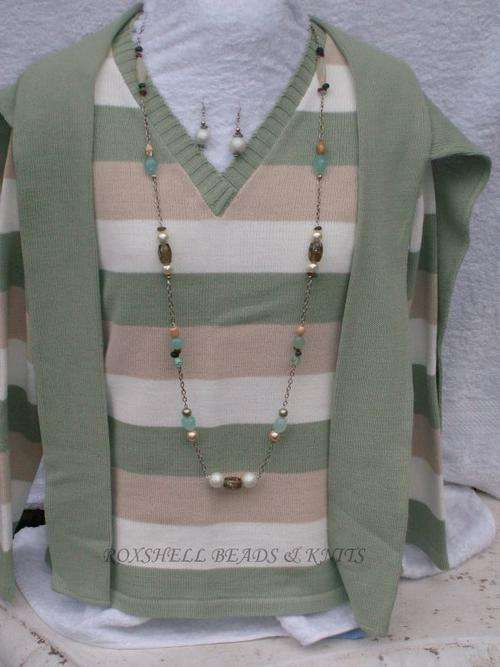 KNITTED STRIPED LADIES PULLOVER AND MATCHING HALJ JERSEY