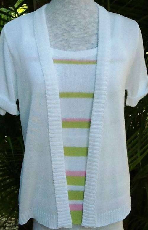 KNITTED  SUMMER WEIGHT CARDIGAN  SHORT SLEEVE AND STRIPED OR PLAIN CAMI