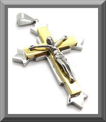 STAINLESS STEEL 316L GOLD AND SILVER CRUSIFIX  PENDANT WITH A STAINLESS STEEL BATHROOM CHAIN