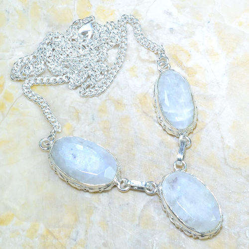 MOONSTONE 925 STERLING SILVER NECKLACE 22 INCH STONES 15X25MM
