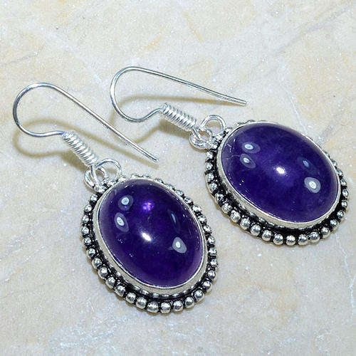 AMETHYST14 X 18MM SET IN 925 STERLING SILVER DROP EARRINGS