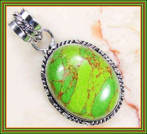 GREEN COPPER TURQUOISE 17 X 25 MM PENDANT SET IN 925 STERLING SILVER OVERLAY