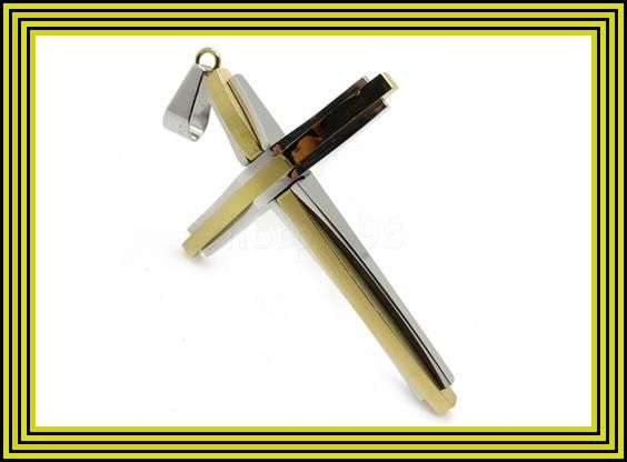 STAINLESS STEEL 316L GOLD AND SILVER INLAY CROSS PENDANT  40mm x 55mm
