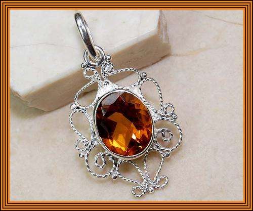 CITRINE 9 X 11 MM FILIGREE PENDANT SET IN 925 OLD ENGLISH STERLING SILVER