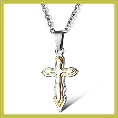 STAINLESS STEEL 316L GOLD AND SILVER CROSS PENDANT 36mm X 55mm