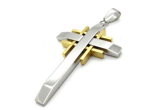 STAINLESS STEEL 316L GOLD AND SILVER CROSS  PENDANT WITH A STAINLESS STEEL BATHROOM CHAIN