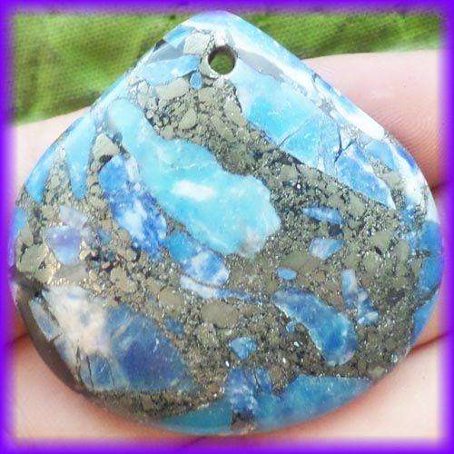 TURQUOISE AND PYRITE 40 X 7 MM GEMSTONE PENDANT