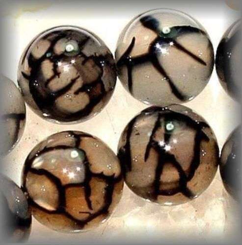 BLACK DRAGON VEIN  AGATE 8 MM ROUND LOOSE GEMS 46 PIECES