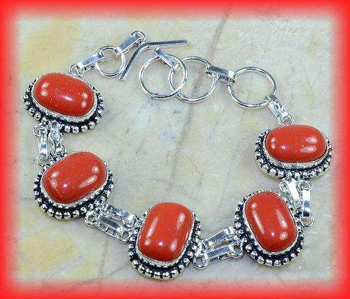 RED CORAL 10 X 16 MM 925 STERLING SILVER 16-20CM ADJUSTABLE GEMSTONE BRACELET