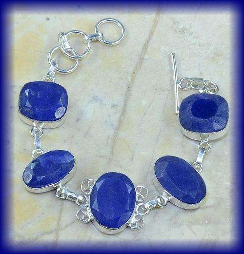 BLUE SAPPHIRE 16X20MM  16X16MM  10X20MM 925 STERLING SILVER 15 -18 CM ADJUSTABLE GEMSTONE BRACELET