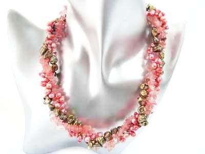 USD200.00 GENUINE GOLD AND RED PEARLS WITH ROSY QUARTZ GEMSTONES