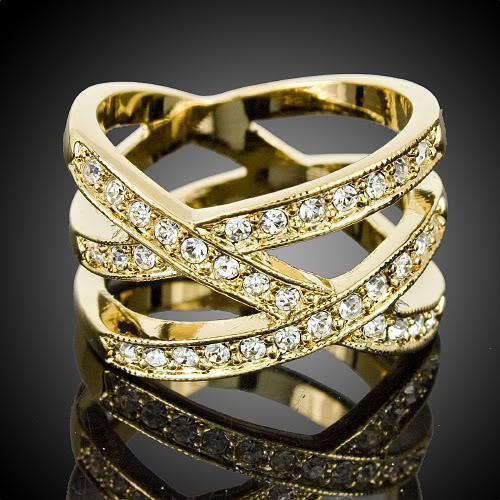 18kt GP CROSS BIRDS NEST RHINESTONE RING SIZE 7