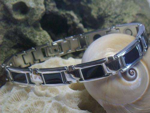 HIS OR HERS  STAINLESS STEEL & BLACK  CERAMIC LINKED BRACLET WITH MAGNETIC THERAPY